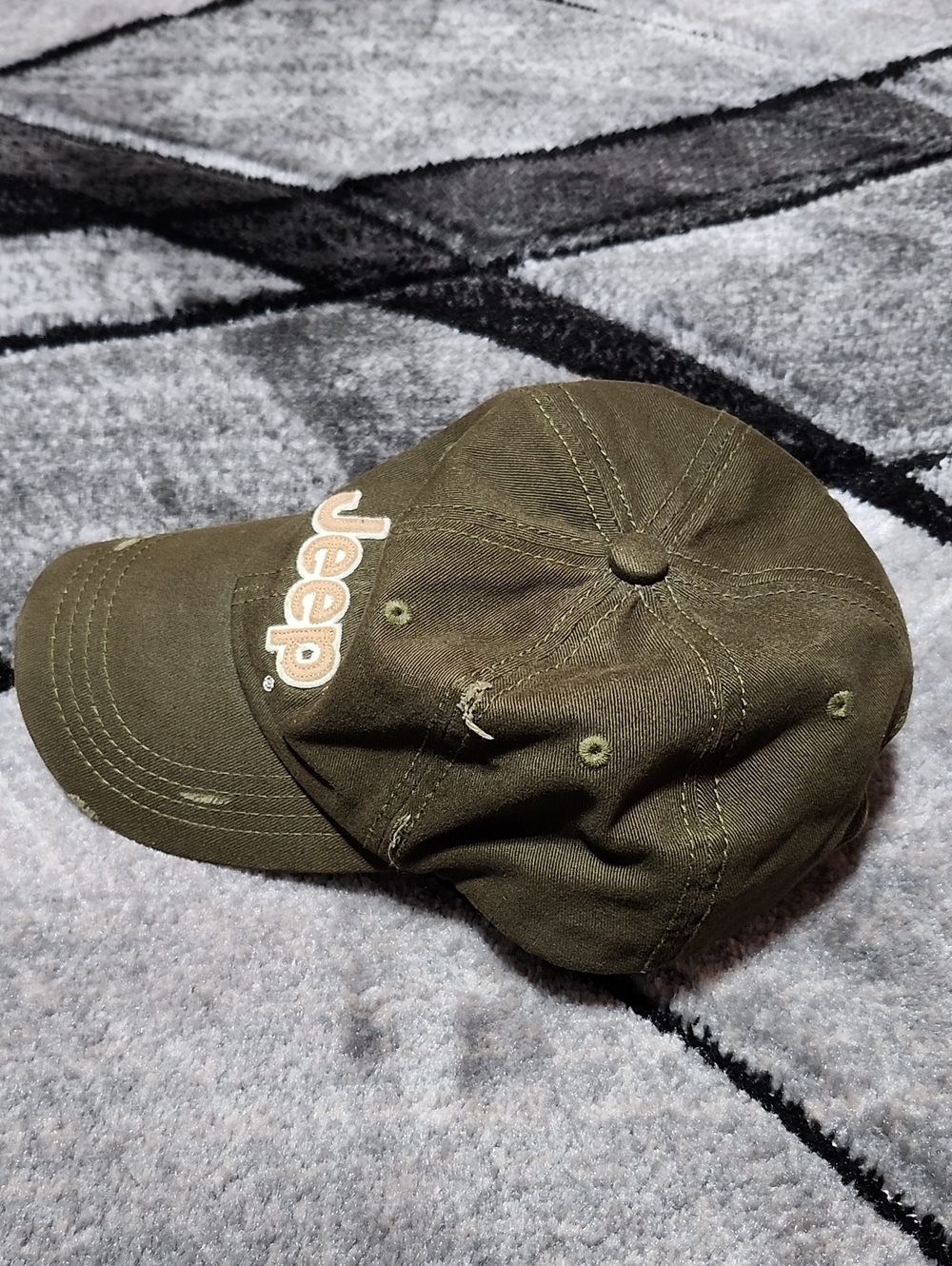 JEEP EMBROIDERED 3-D LOGO ARMY GREEN DISTRESSED BASEBALL CAP HAT - Picture 4 of 12
